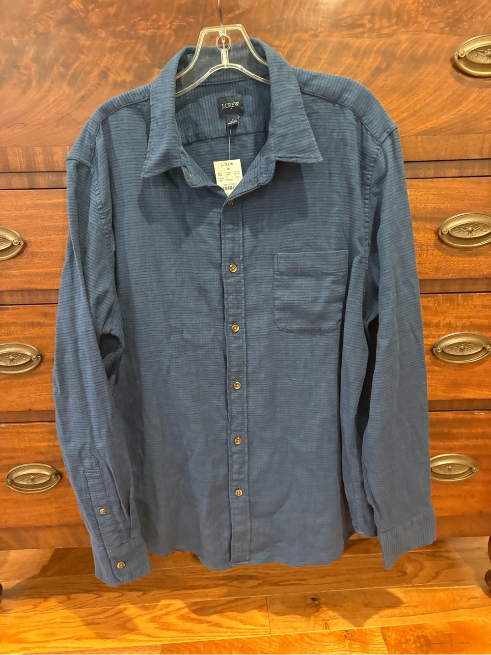 NWT J.Crew long-sleeve Blue Pinstripe button-down shirt Men’s L Brushed Cotton